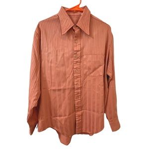 VINTAGE MEN’S DOUBLE STRIPE 100% POLYESTER BUTTON DOWN LONG SLEEVE SHIRT (17-34)